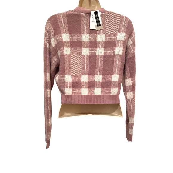NWT BP Nordstroms Emma Plaid Short Cropped Cardigan Purple/Mauve Sweater - Picture 6 of 7